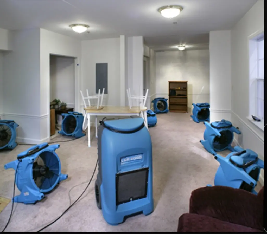 Air movers and dehumidifier setup for Water Damage Restoration in Eucalyptus Hills