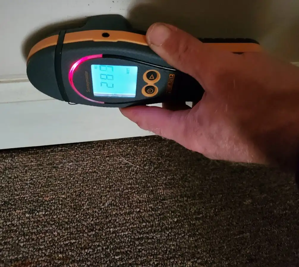 Moisture detection at baseboard during Storm Damage Restoration in Eucalyptus Hills